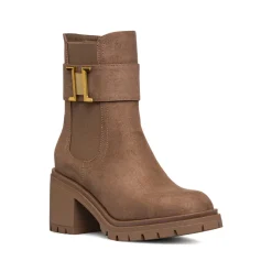 Clearance Stivaletti effetto scamosciato taupe da Donna con tacco 7 cm e fibbia Donna Stivaletti Donna