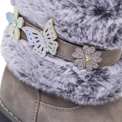 Hot Stivaletti grigi da Bambina con pelo effetto scamosciato e dettagli floreali Bambino Stivaletti Cozy Boots|Stivaletti Bambina