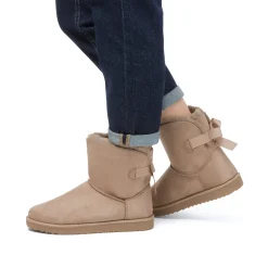 Outlet Stivaletti imbottiti da donna effetto scamosciato khaki con fiocco Donna Stivaletti Cozy Boots Donna