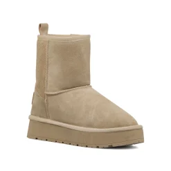 Outlet Stivaletti imbottiti da donna beige in pelle scamosciata con suola platform Donna Stivaletti Donna|Stivaletti Cozy Boots Donna