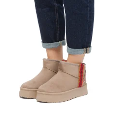 Outlet Stivaletti imbottiti effetto scamosciato con ricami da Donna khaki Donna Stivaletti Donna|Stivaletti Cozy Boots Donna