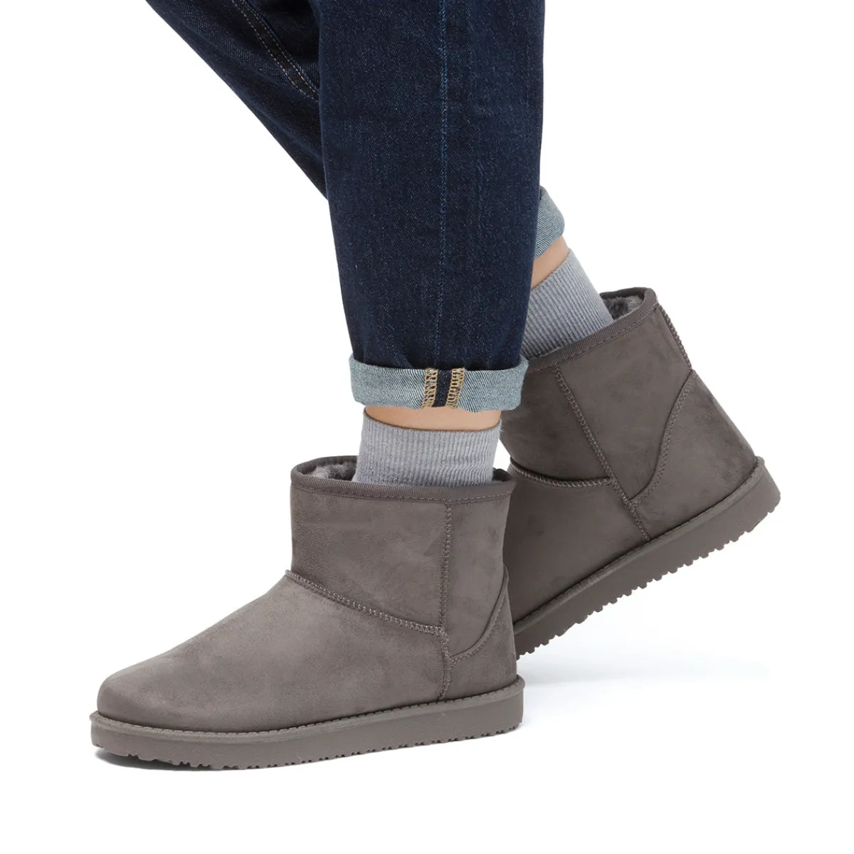 Hot Stivaletti imbottiti grigi da donna effetto scamosciato Donna Stivaletti Cozy Boots Donna|Stivaletti Donna