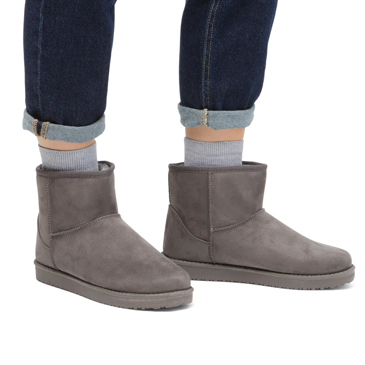 Hot Stivaletti imbottiti grigi da donna effetto scamosciato Donna Stivaletti Cozy Boots Donna|Stivaletti Donna