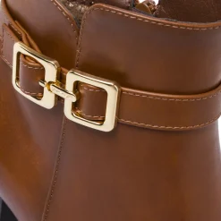 Stivaletti marroni da Donna con fibbia oro e tacco 8 cm Donna Stivaletti Donna
