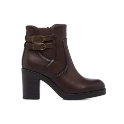 Discount Stivaletti marroni da Donna con fibbie e tacco 8 cm Donna Stivaletti Donna