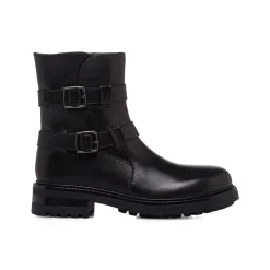 Stivaletti neri da Donna in pelle con fibbie Donna Stivaletti Donna