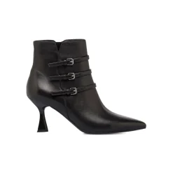 Clearance Stivaletti neri da Donna in Pelle con fibbie e tacco 5,5 cm Donna Scarpe Cerimonia Donna|Stivaletti Donna