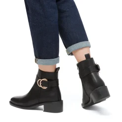 Clearance Stivaletti neri da Donna con fibbia e dettaglio laminato e tacco 4,5 cm Donna Stivaletti Donna