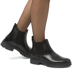 Best Stivaletti neri in pelle da donna con elastico laterale Donna Stivaletti Donna