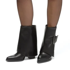 Discount Stivaletti texani con risvolto neri da Donna con fibbia Donna Stivali Texani|Stivaletti Donna