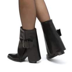 Discount Stivaletti texani con risvolto neri da Donna con fibbia Donna Stivali Texani|Stivaletti Donna