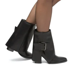 Discount Stivaletti texani con risvolto neri da Donna con fibbia Donna Stivali Texani|Stivaletti Donna