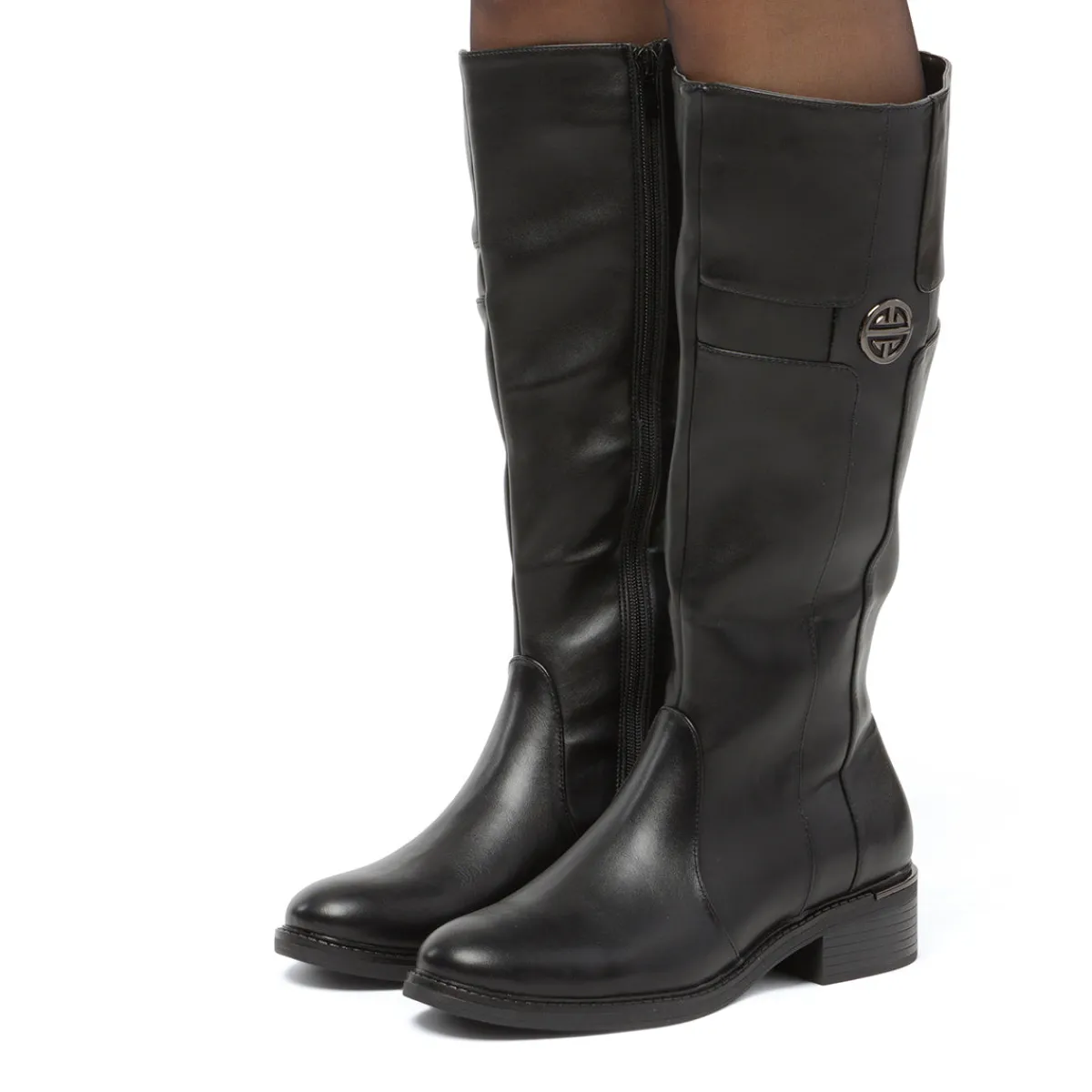 Sale Stivali alti da donna neri con dettaglio in metallo Donna Scarpe Comfort|Stivali Donna