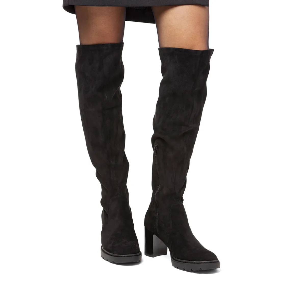 Best Stivali alti da donna neri effetto scamosciato con tacco 8 cm Donna Stivali Donna