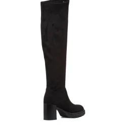 Best Stivali alti da donna neri effetto scamosciato con tacco 8 cm Donna Stivali Donna