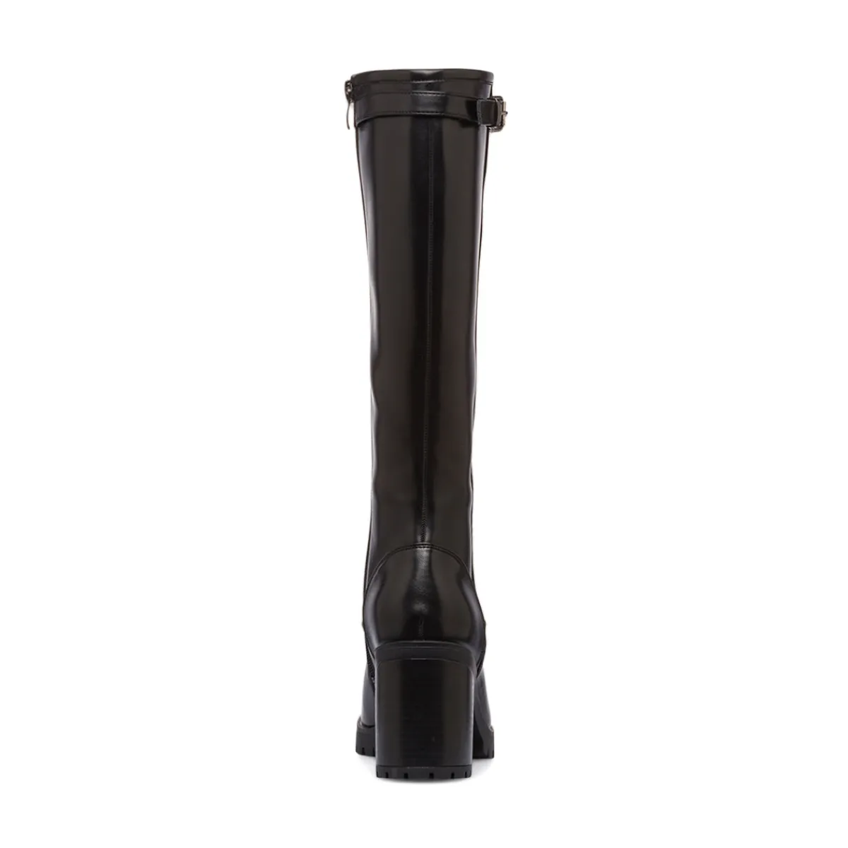 New Stivali alti in pelle neri da donna con cinturino Donna Stivali Donna