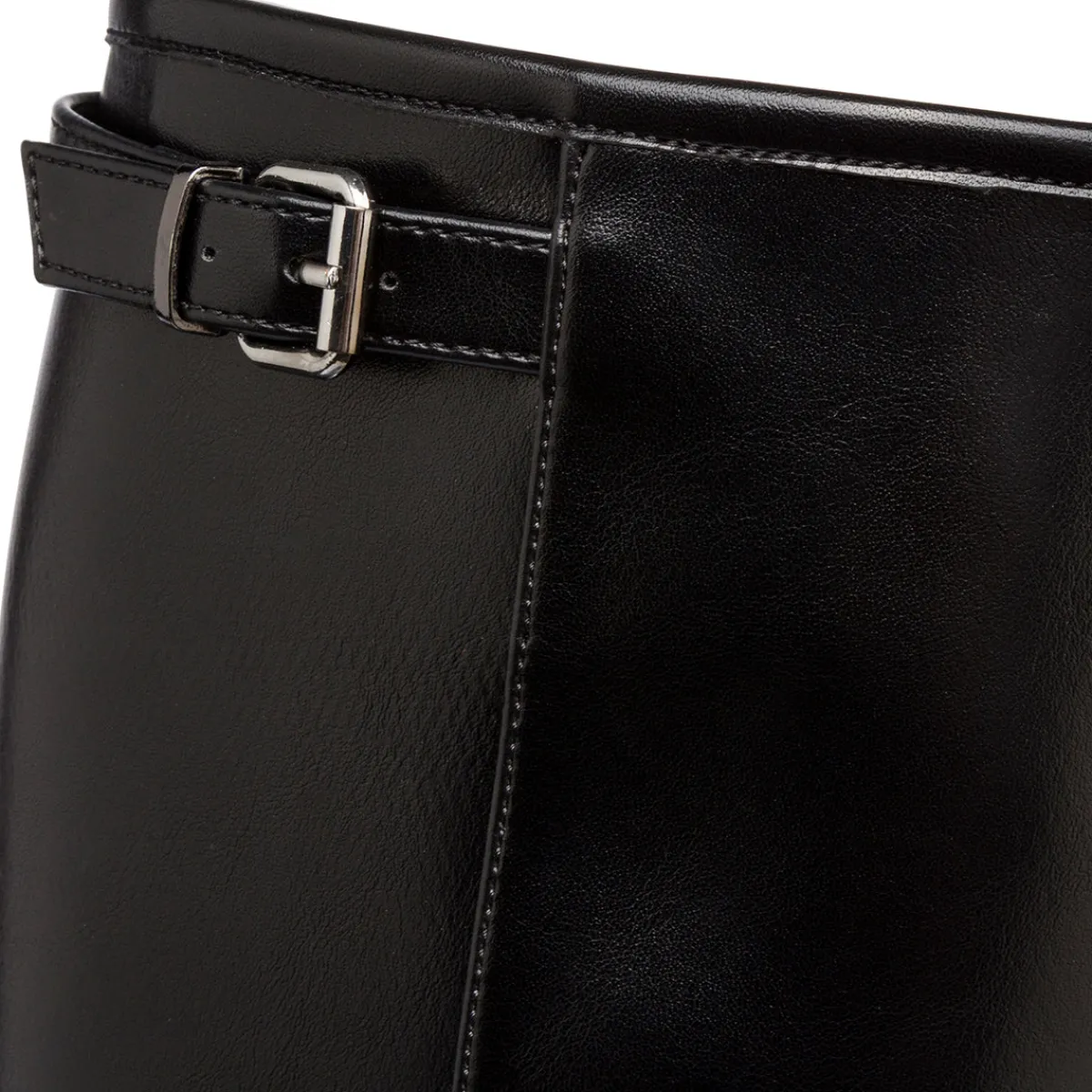 New Stivali alti in pelle neri da donna con cinturino Donna Stivali Donna