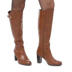 Clearance Stivali alti marroni da Donna con fibbia e tacco 8 cm Donna Stivali Donna