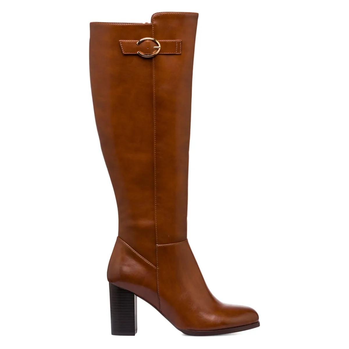 Clearance Stivali alti marroni da Donna con fibbia e tacco 8 cm Donna Stivali Donna