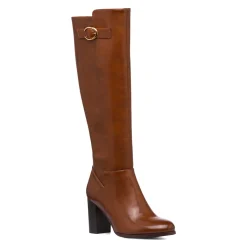 Clearance Stivali alti marroni da Donna con fibbia e tacco 8 cm Donna Stivali Donna