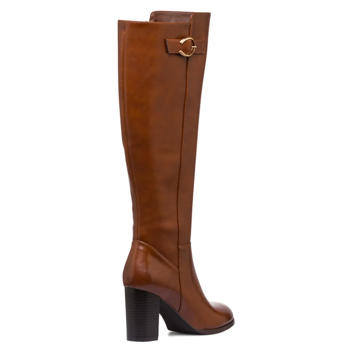 Clearance Stivali alti marroni da Donna con fibbia e tacco 8 cm Donna Stivali Donna