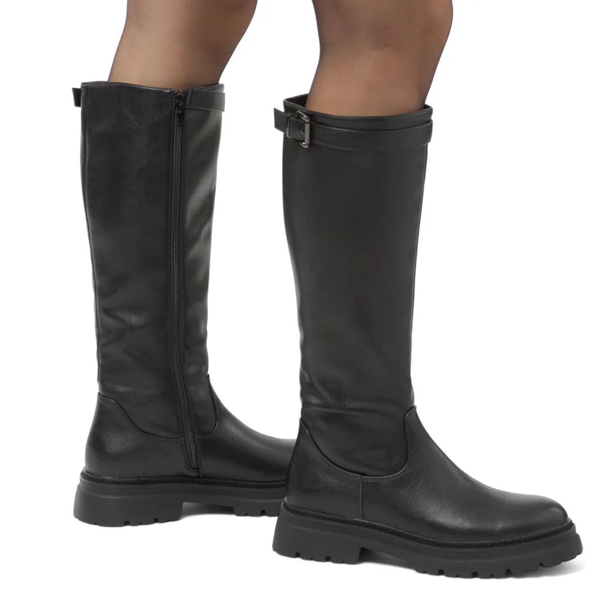 Sale Stivali alti neri da Donna con fibbia Donna Stivali Donna