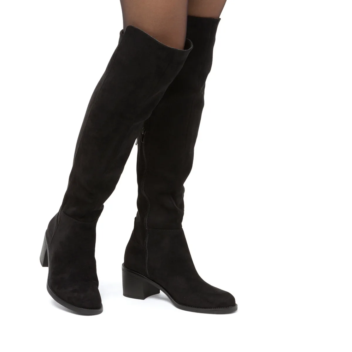 Clearance Stivali alti neri da Donna effetto scamosciato con tacco 6 cm Donna Stivali Donna