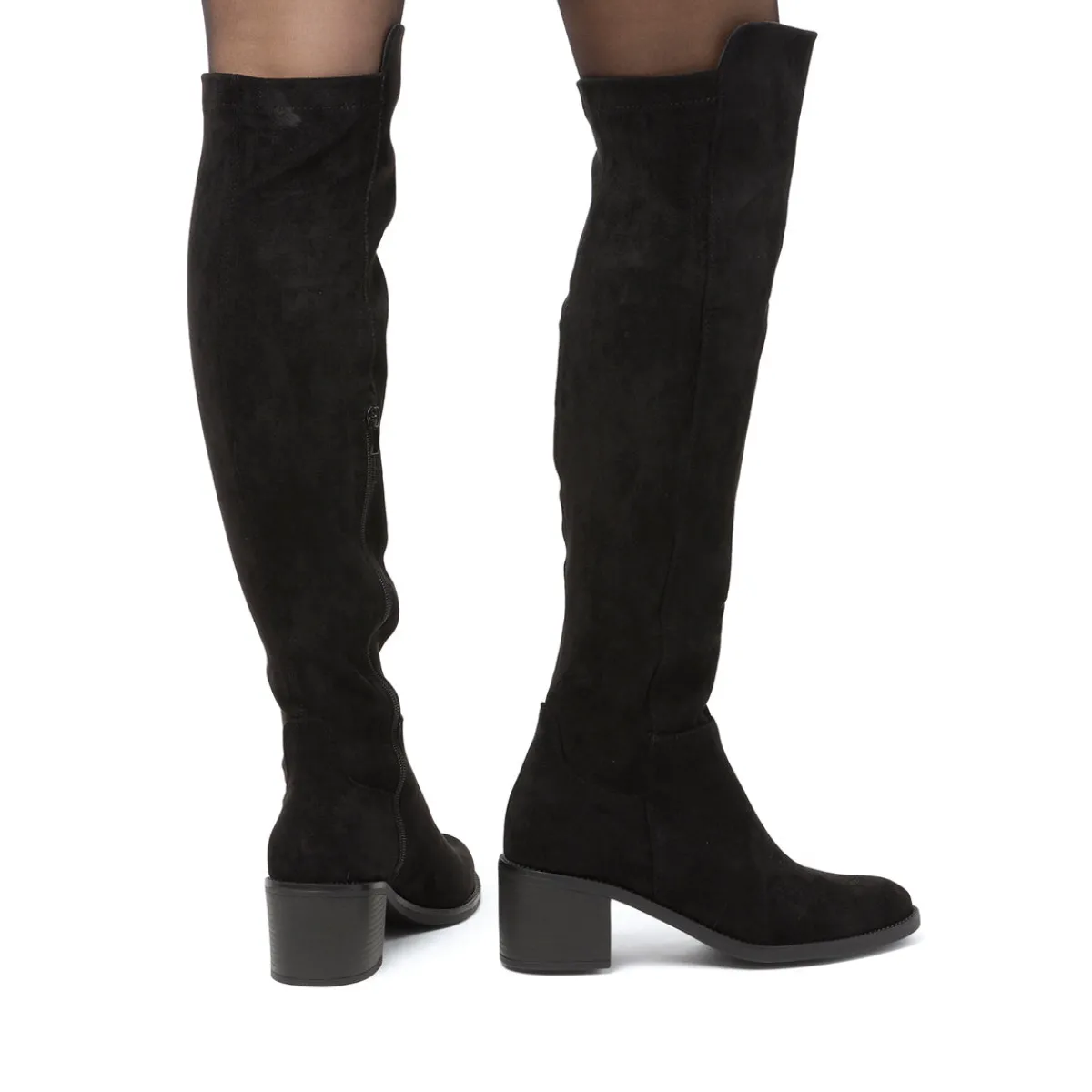 Clearance Stivali alti neri da Donna effetto scamosciato con tacco 6 cm Donna Stivali Donna