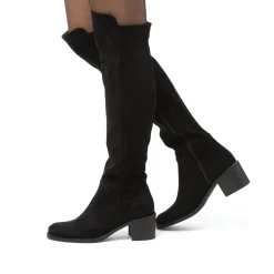 Clearance Stivali alti neri da Donna effetto scamosciato con tacco 6 cm Donna Stivali Donna