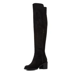 Clearance Stivali alti neri da Donna effetto scamosciato con tacco 6 cm Donna Stivali Donna