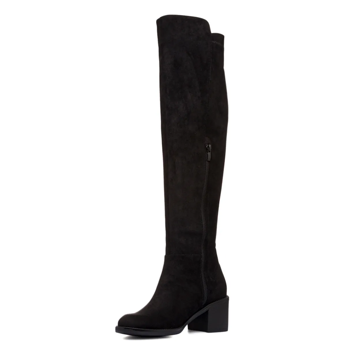 Clearance Stivali alti neri da Donna effetto scamosciato con tacco 6 cm Donna Stivali Donna