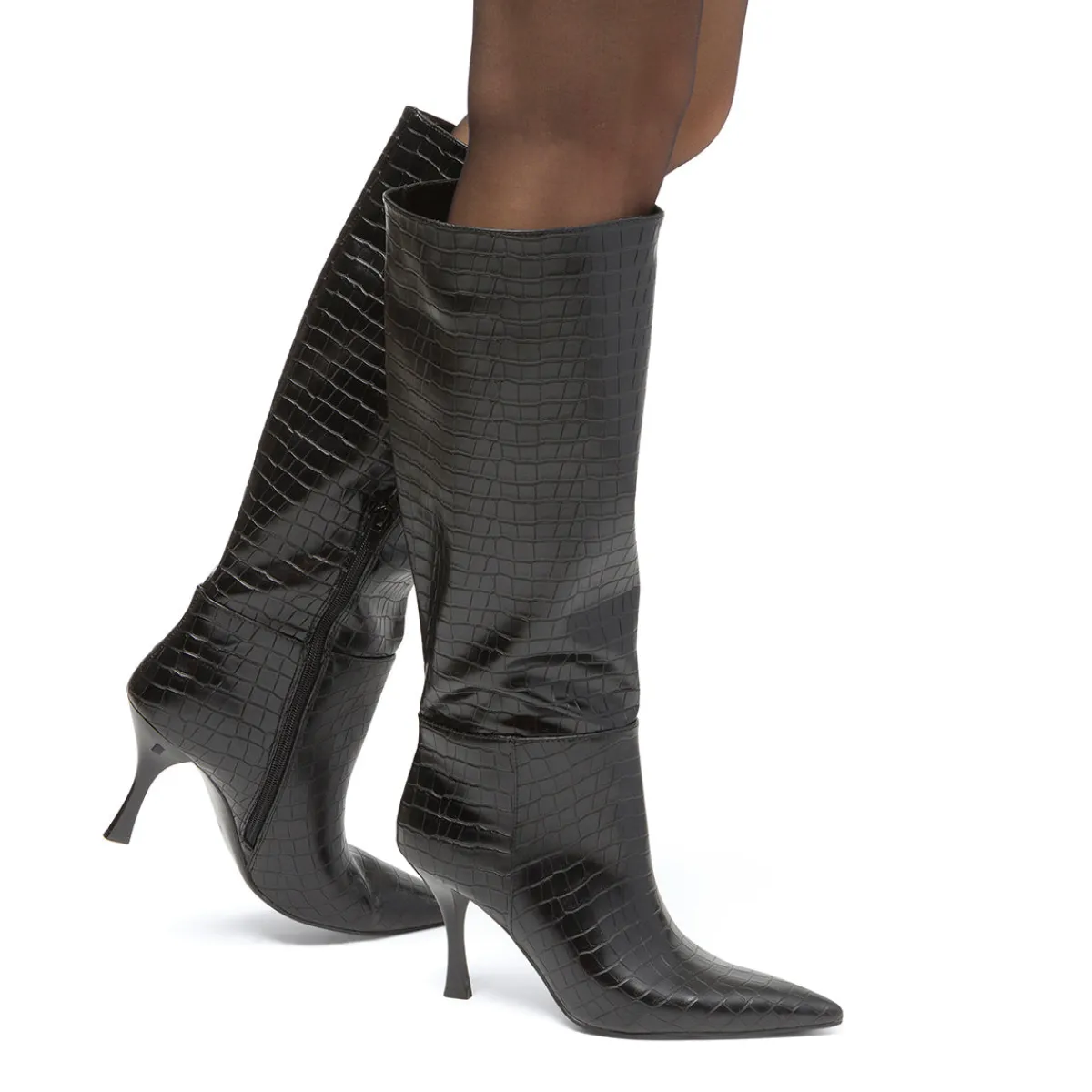 Best Stivali alti neri da Donna effetto coccodrillo con tacco 8,5 cm Donna Stivali Donna