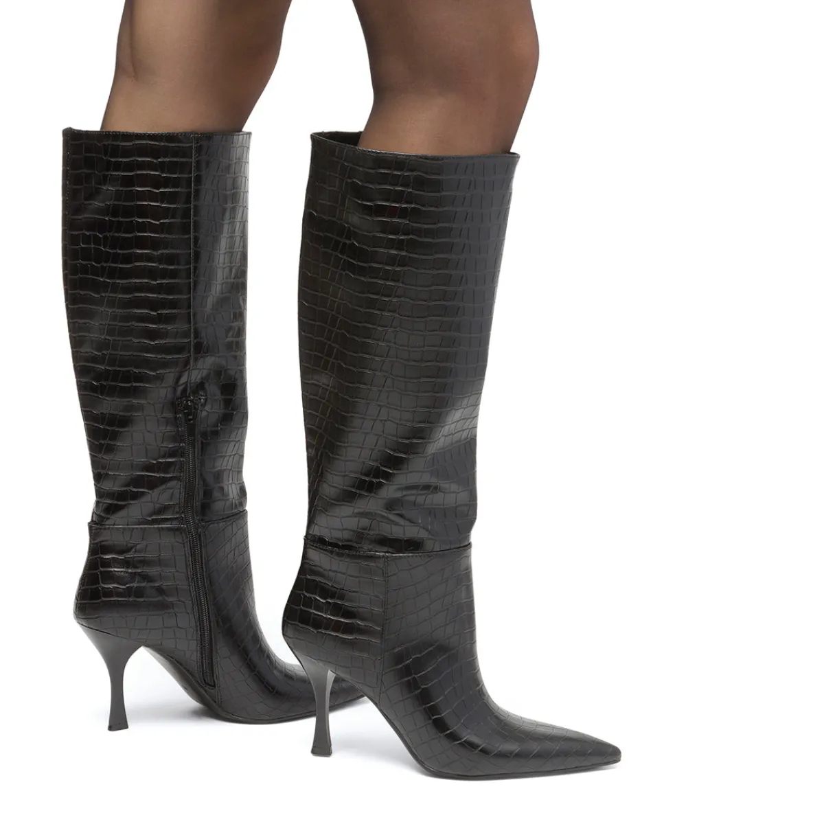 Best Stivali alti neri da Donna effetto coccodrillo con tacco 8,5 cm Donna Stivali Donna