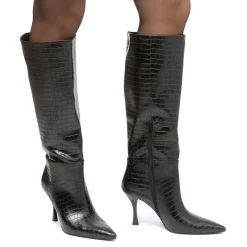 Best Stivali alti neri da Donna effetto coccodrillo con tacco 8,5 cm Donna Stivali Donna