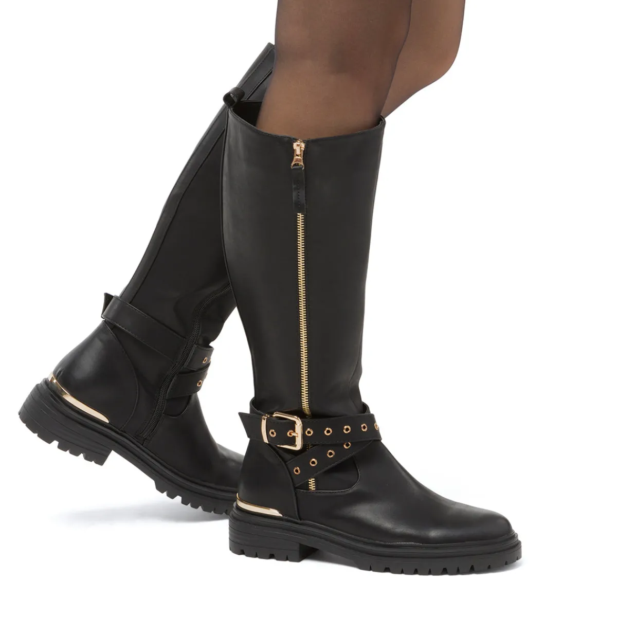 Clearance Stivali alti neri da Donna con fibbia e zip Donna Stivali Donna