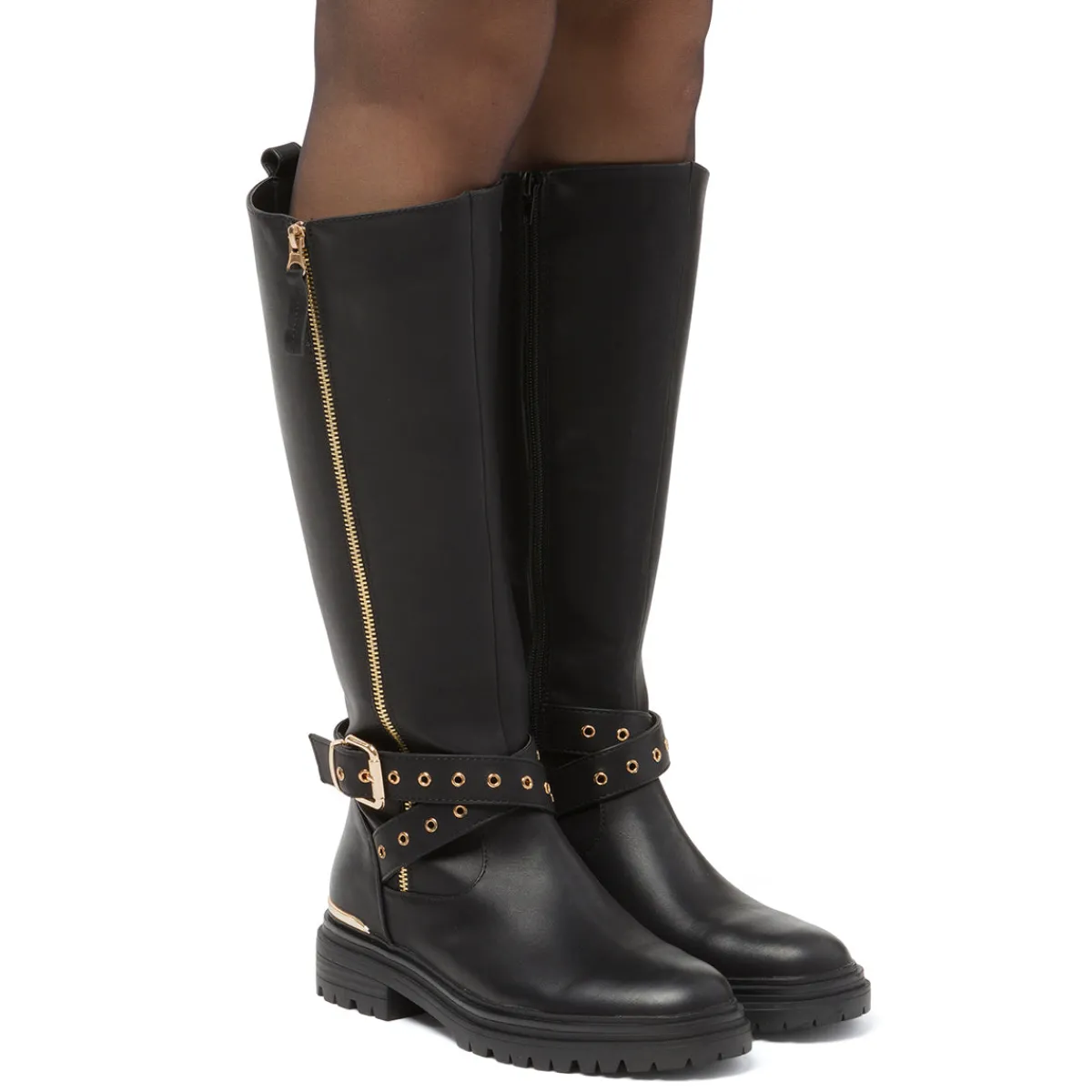 Clearance Stivali alti neri da Donna con fibbia e zip Donna Stivali Donna