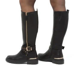 Clearance Stivali alti neri da Donna con fibbia e zip Donna Stivali Donna