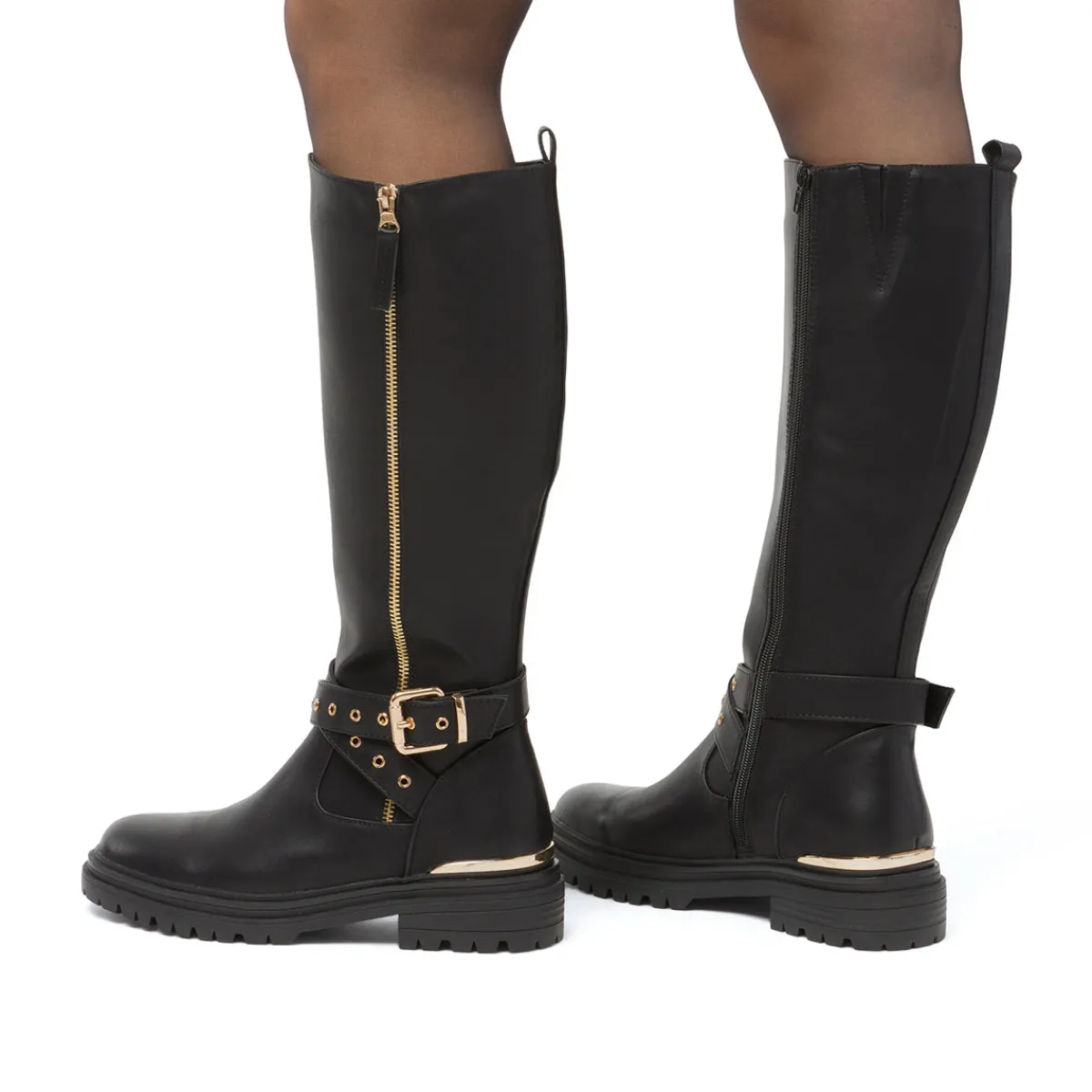 Clearance Stivali alti neri da Donna con fibbia e zip Donna Stivali Donna