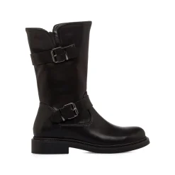 New Stivali Biker neri da Donna con fibbie Donna Stivali Donna|Stivaletti Biker