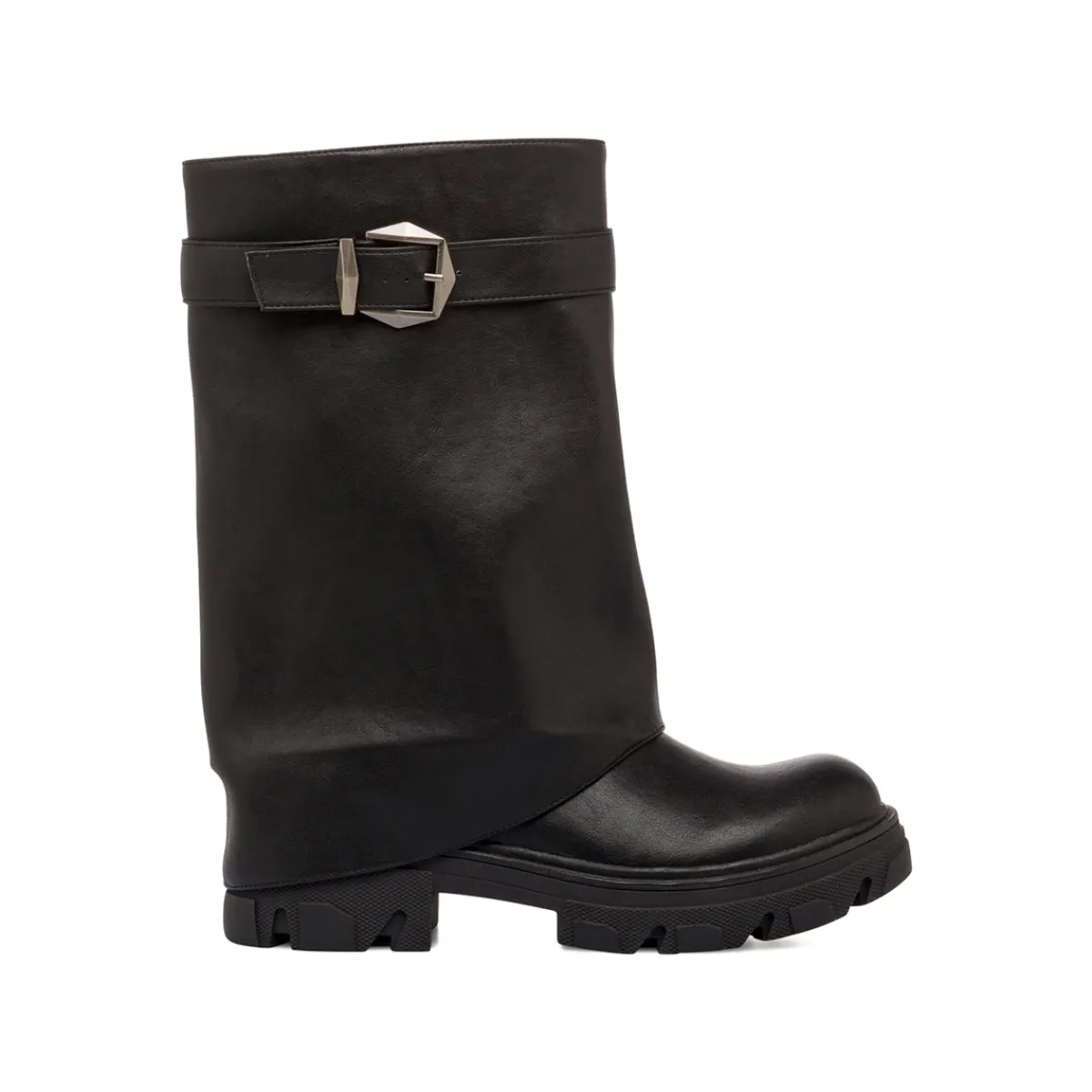 Sale Stivali biker neri da Donna con fibbia e risvolto Donna Stivali Donna|Stivaletti Biker