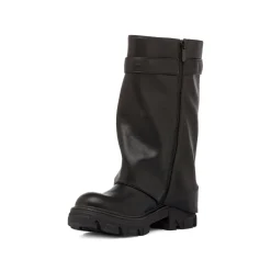 Sale Stivali biker neri da Donna con fibbia e risvolto Donna Stivali Donna|Stivaletti Biker