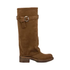 Hot Stivali marroni da Donna con fibbia effetto scamosciato Donna Stivali Donna