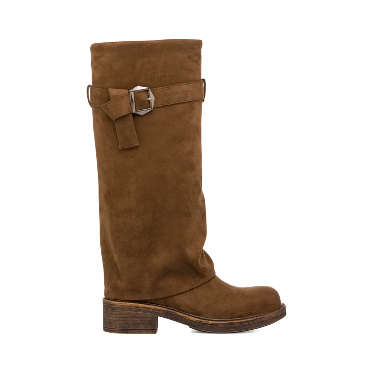 Hot Stivali marroni da Donna con fibbia effetto scamosciato Donna Stivali Donna