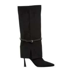 Discount Stivali neri da Donna con risvolto effetto scamosciato Donna Stivali Donna