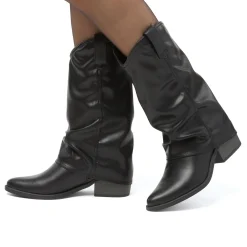 New Stivali texani con risvolto neri da Donna con tacco 6 cm Donna Stivali Texani|Stivali Donna