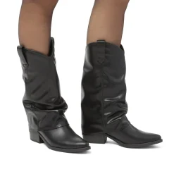 New Stivali texani con risvolto neri da Donna con tacco 6 cm Donna Stivali Texani|Stivali Donna