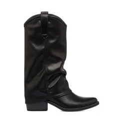 New Stivali texani con risvolto neri da Donna con tacco 6 cm Donna Stivali Texani|Stivali Donna