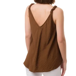 Online Top Marrone da Donna con spallina arricciata e scollo a V Donna T-Shirt Donna|Abbigliamento Moda Donna