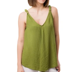 Outlet Top Verde da Donna con spallina arricciata e scollo a V Donna T-Shirt Donna|Abbigliamento Moda Donna