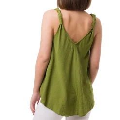 Outlet Top Verde da Donna con spallina arricciata e scollo a V Donna T-Shirt Donna|Abbigliamento Moda Donna
